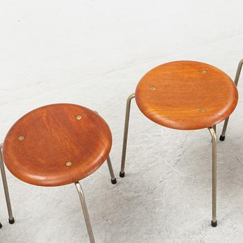 Arne Jacobsen, a set of four 'Dot' stools, Fritz Hansen, Denmark, 1960's.