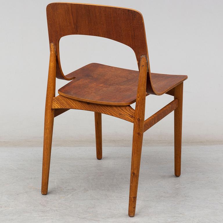 A teak veneered chair by N.A. Jørgensens Møbelfabrik / Bramin, Denmark.