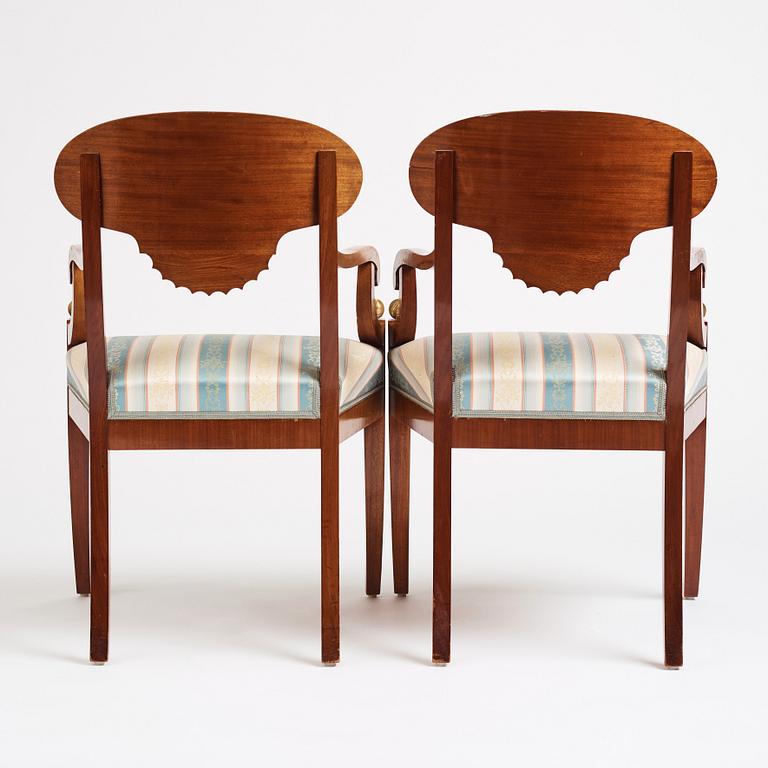 A pair of Swedish Empire armchairs, Stockholm, 1820s.