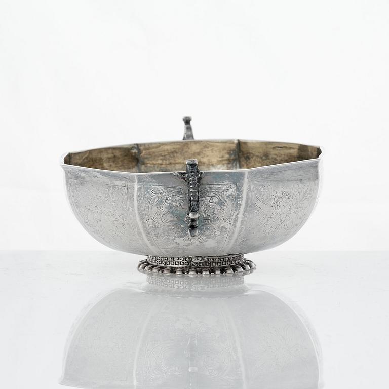 A Swedish Baroque parcel-gilt silver brandy-bowl, mark of Petter Lund, Nyköping 1703.