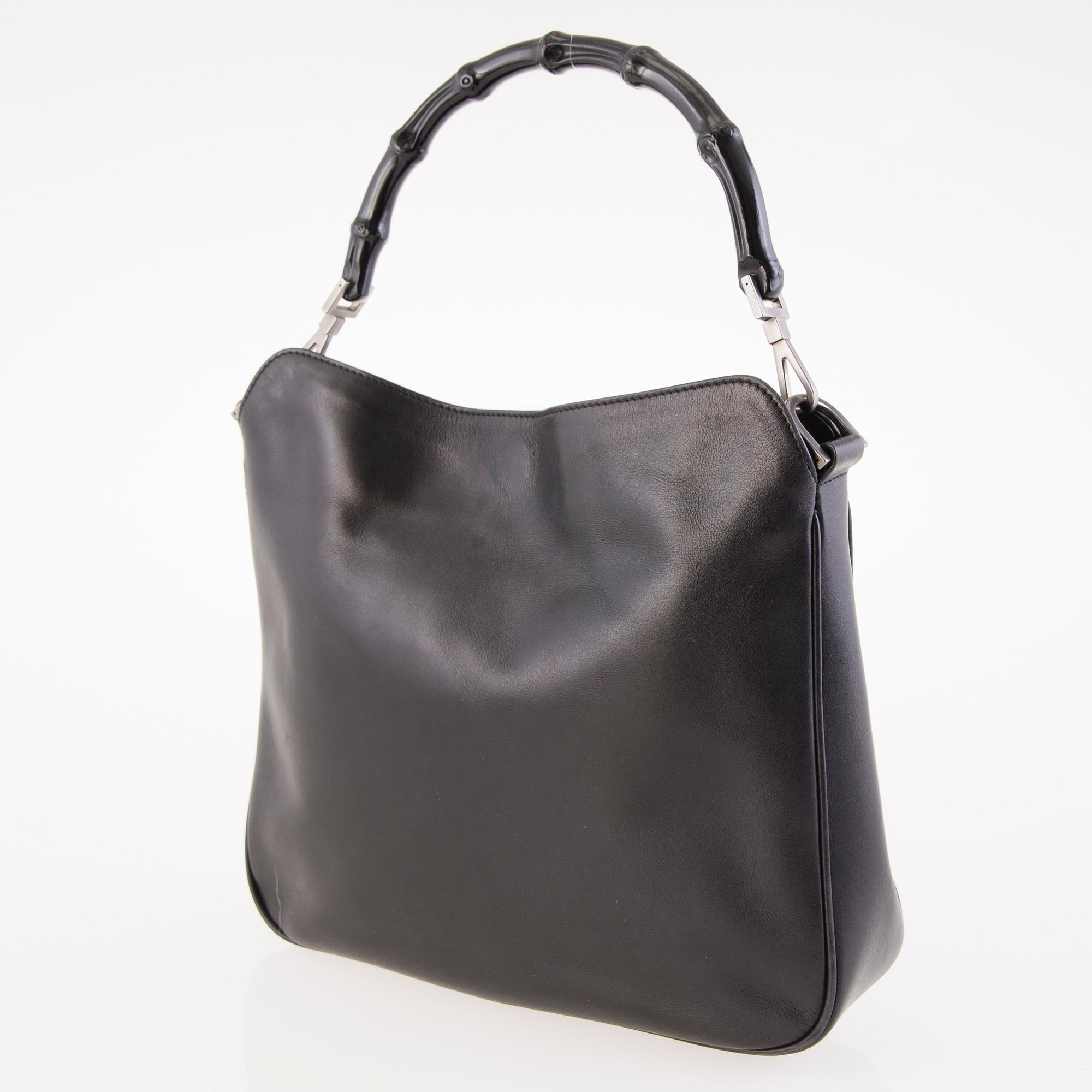 GUCCI Black Leather Bamboo Bag.