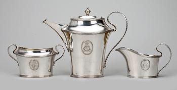 KAFFESERVIS, 3 delar, silver, Emanuel Lindström, Söderköping, 1911, ca 991 gram.