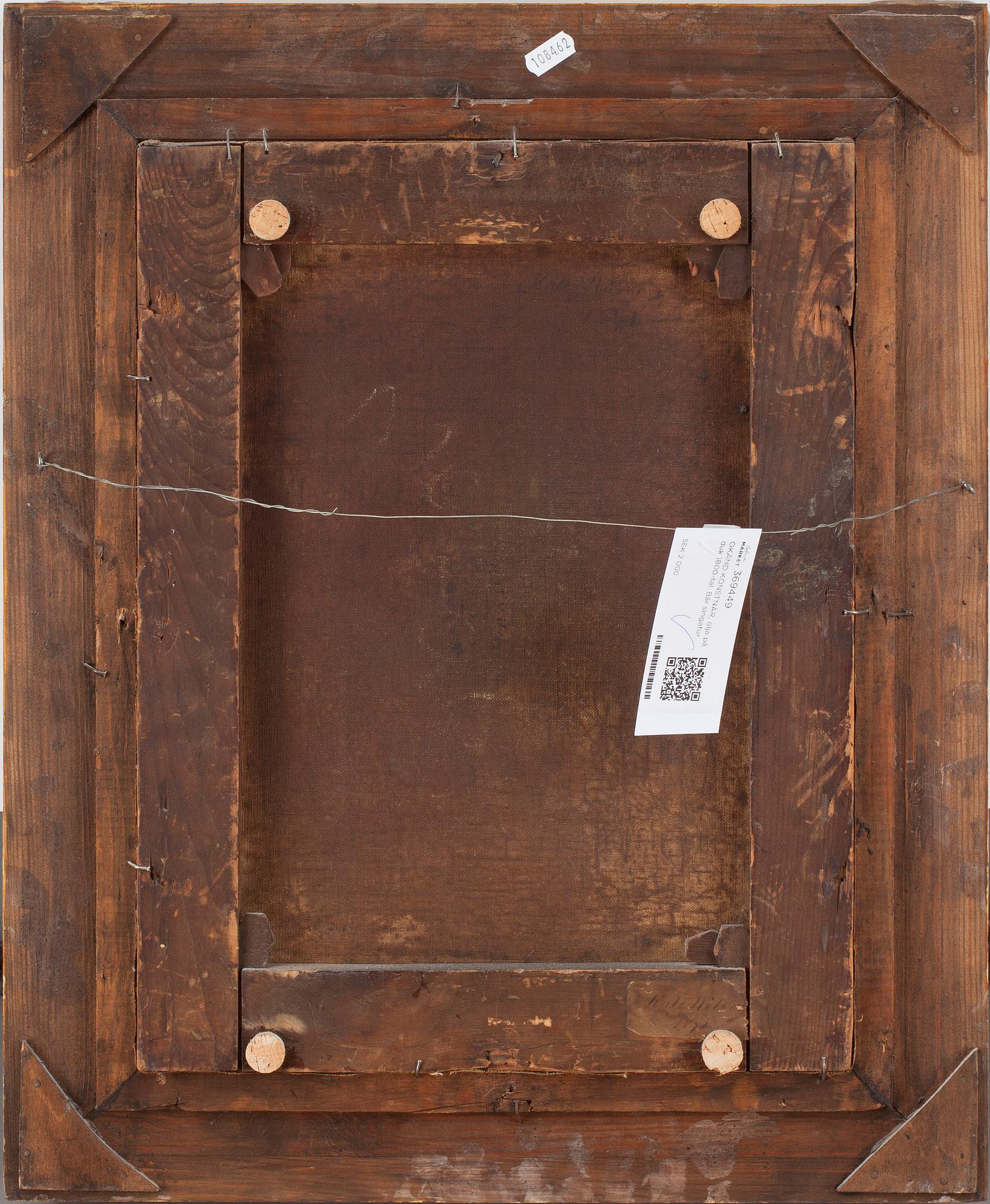 OKÄND KONSTNÄR, olja på duk 1800-tal. Bär singatur.