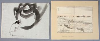 TRÄSNITT samt TECKNING, Japan, 1800-tal.