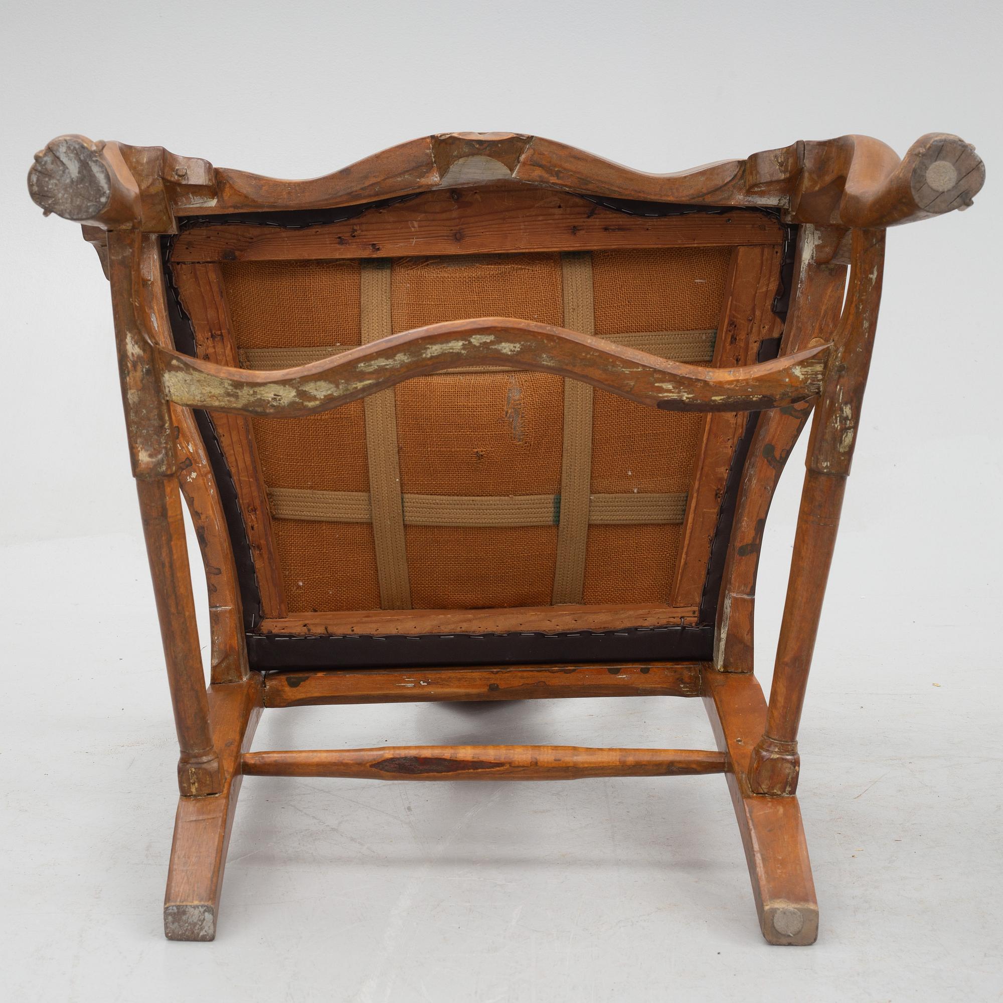 A pair of Swedish rococo armchairs, mid 18th century.