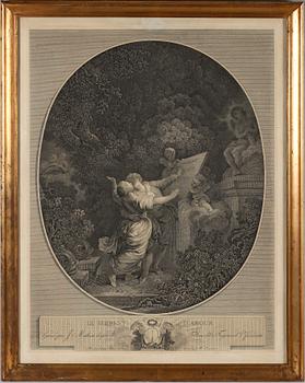 JEAN HONORÉ FRAGONARD, efter, kopparstick, 1700-/1800-tal.