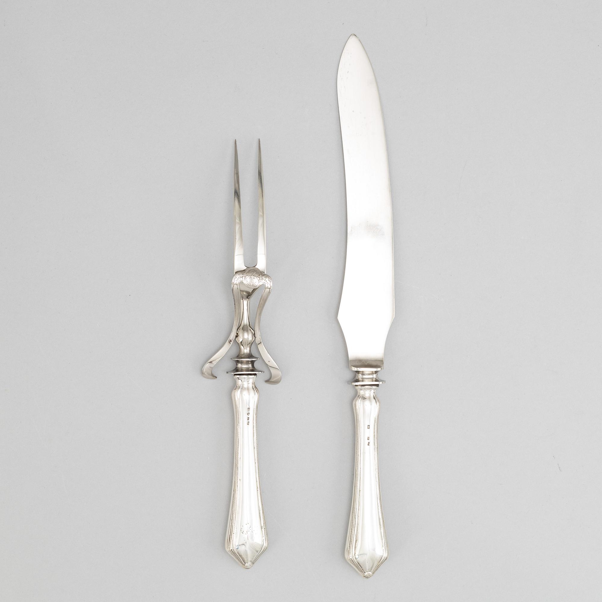 A set of Swedish Art Nouveau carving cutlery, mark of  B Erlandson, Kristianstad 1912.