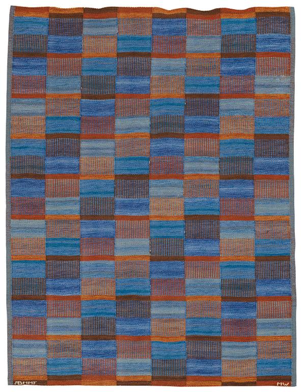 Mai Wellner, A CARPET, "Slagrutan", flat weave, ca 217 x 163,5 cm, signed AB MMF MW.