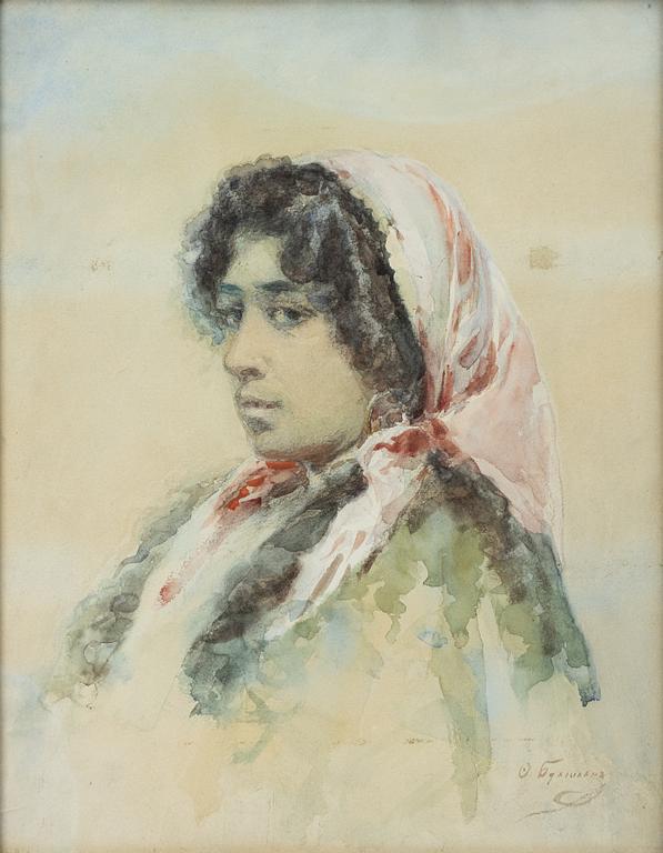 Russian artist, 19th century, Woman with a shawl.