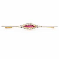 Brooch, 18K gold set with rose-cut diamonds and rubies.