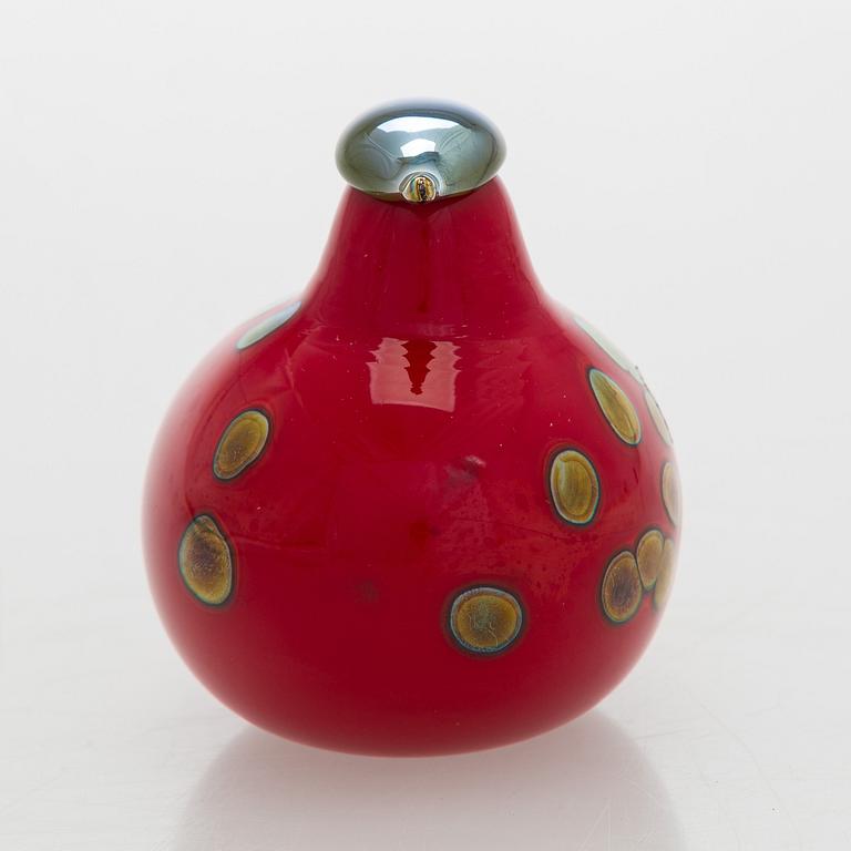 Oiva Toikka, lasilintu, "Tulitintti", signeerattu O. Toikka Nuutajärvi.