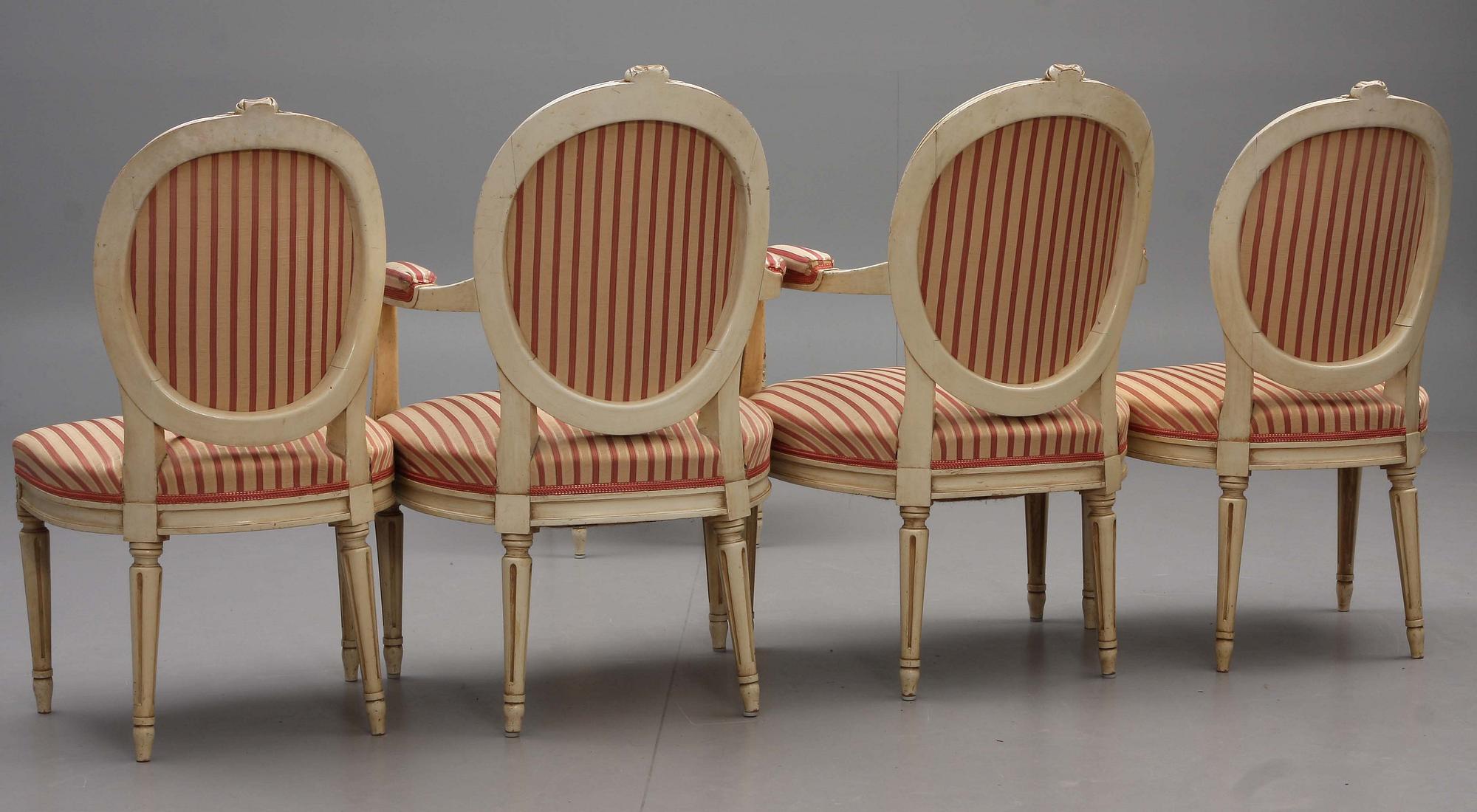SALONGSMÖBLEMANG, 6 delar, gustaviansk stil, 1900-talets första hälft.