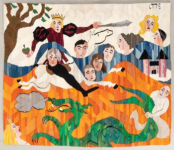 Louise Treschow, vävd tapet "St Göran och draken" gobelängteknik signerad och daterad LT 75 ca 165x189  cm.