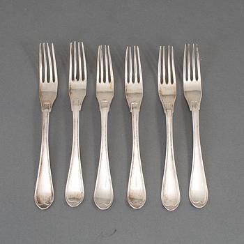 A Swedish set of six early 19th century silver forks, mark of Carl Ryberg, Stockholm 1808.