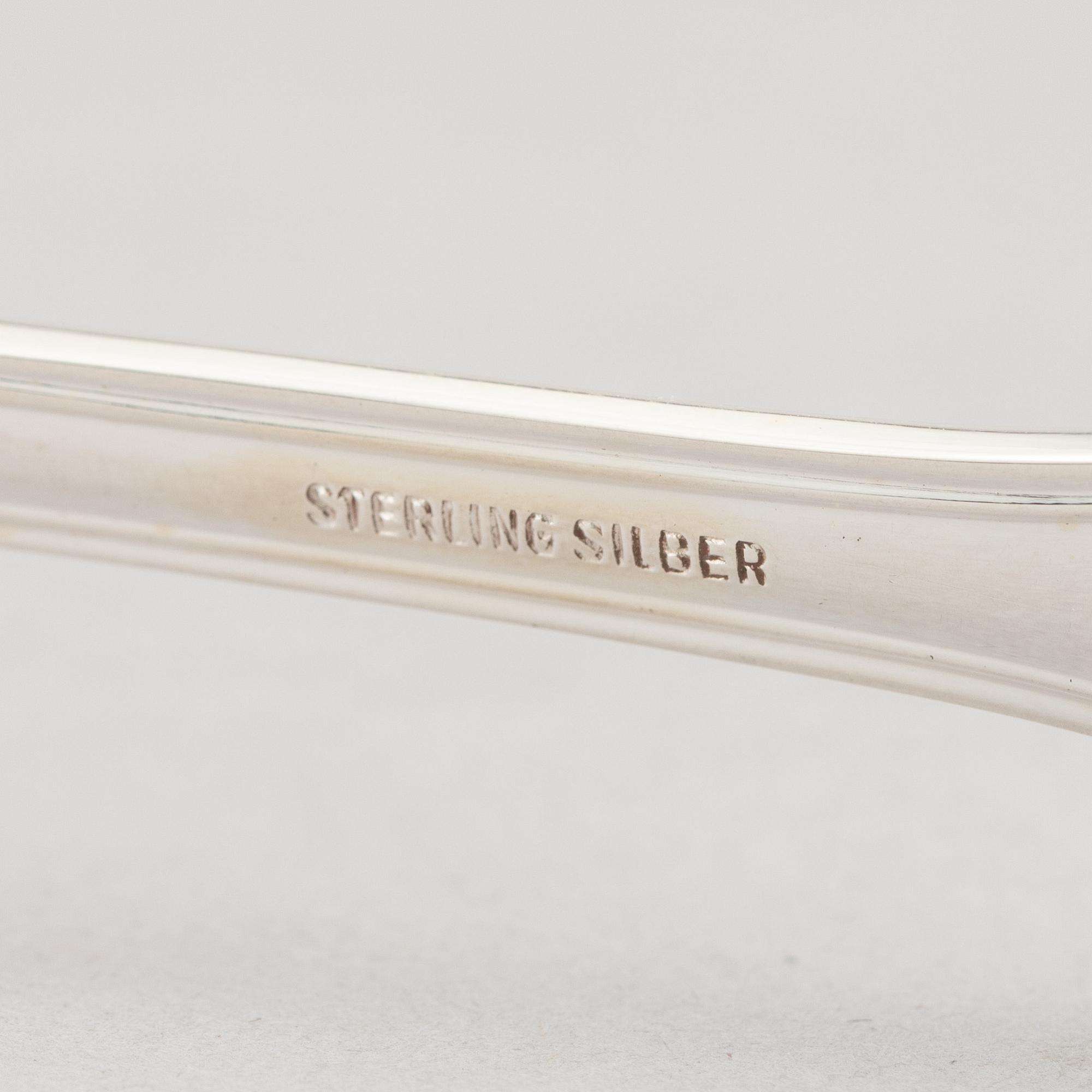 Koch & Bergfeld, fiskbestick, 28 delar, sterlingsilver, modell Altfaden, 1900-talets andra hälft.