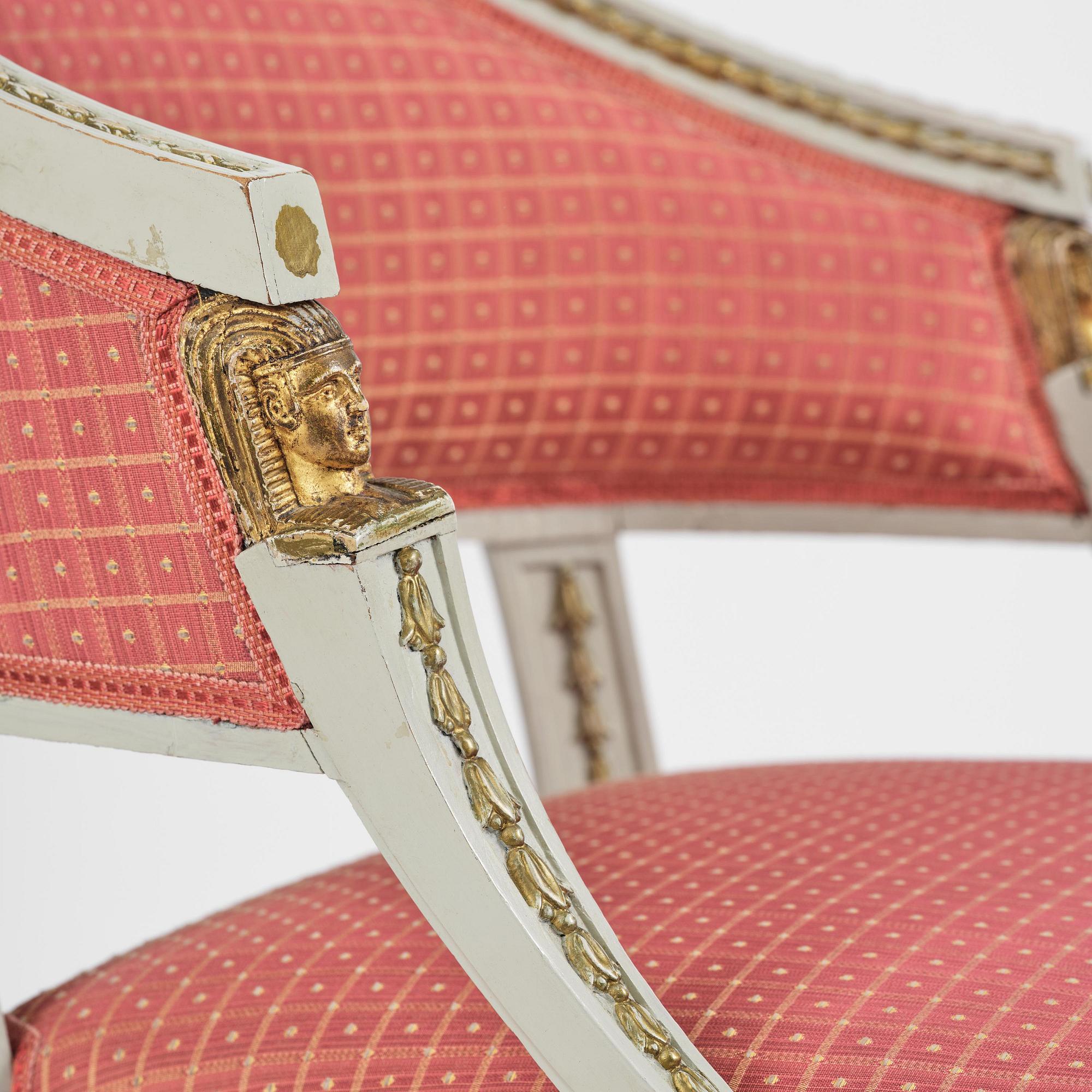 A pair of late Gustavian open armchairs attributed to E. Ståhl (master in Stockholm 1794-1820).