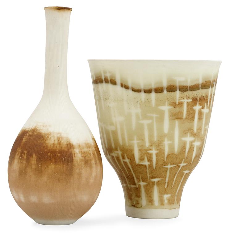 A Wilhelm Kåge 'Cintra' porcelain bowl and a vase, Gustavsberg studio 1952-54.