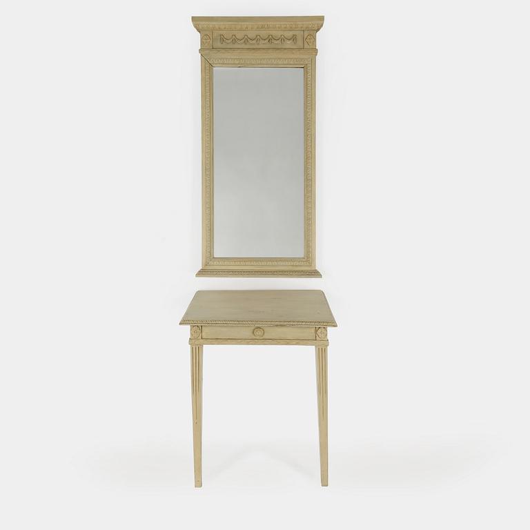 SPEGEL och KONSOLBORD, gustaviansk stil, 1900-tal.