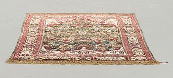 A RUG, a semi-antique silk Kashan relief (souf), ca 202 x 130,5-133 cm.