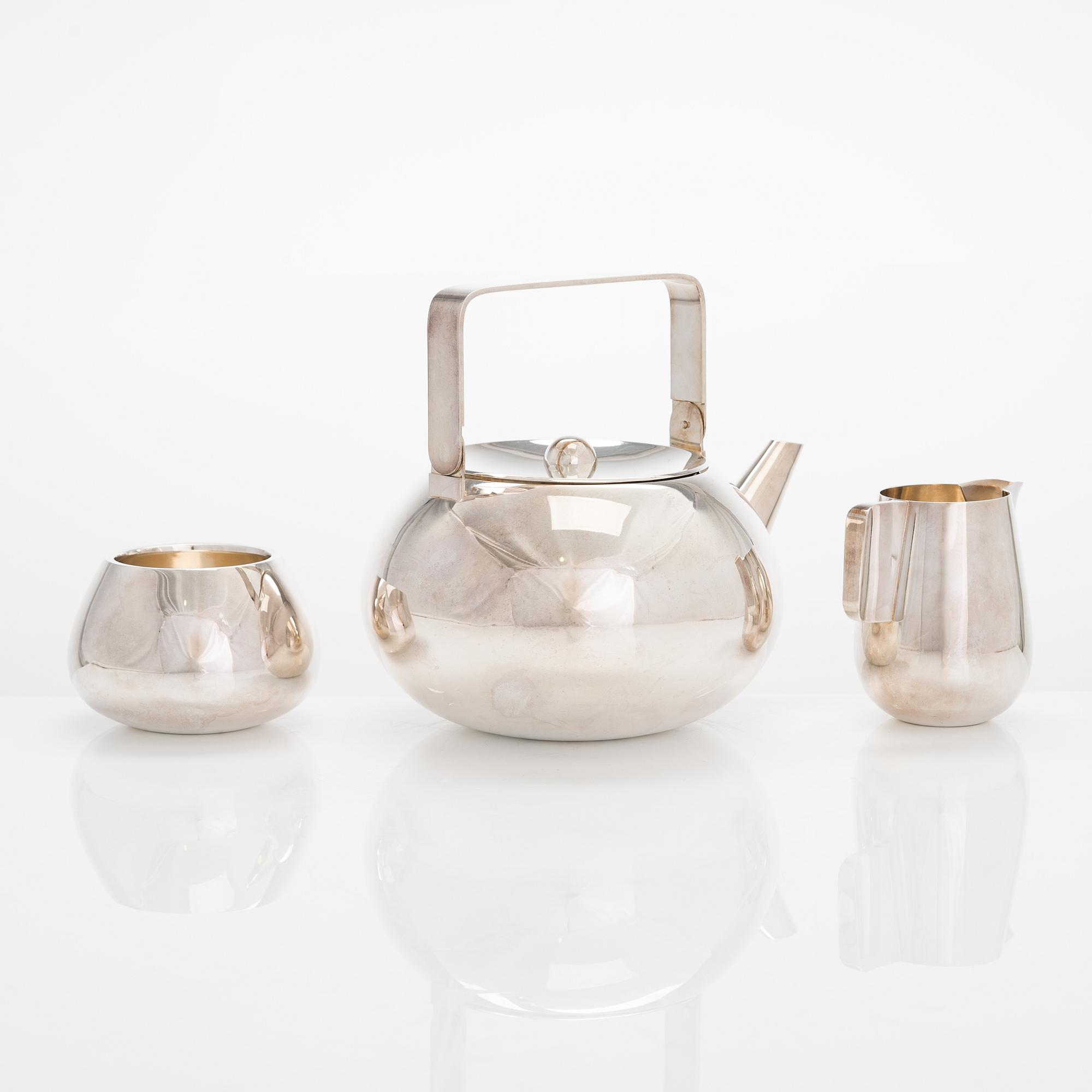 Pekka Piekäinen, a three piece silver coffee set for J.A. Tarkiainen, Helsinki 1988 and 1985.