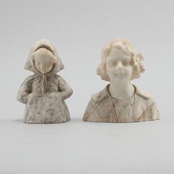 BYSTER, 2 st, alabaster och sten, 1900-tal.