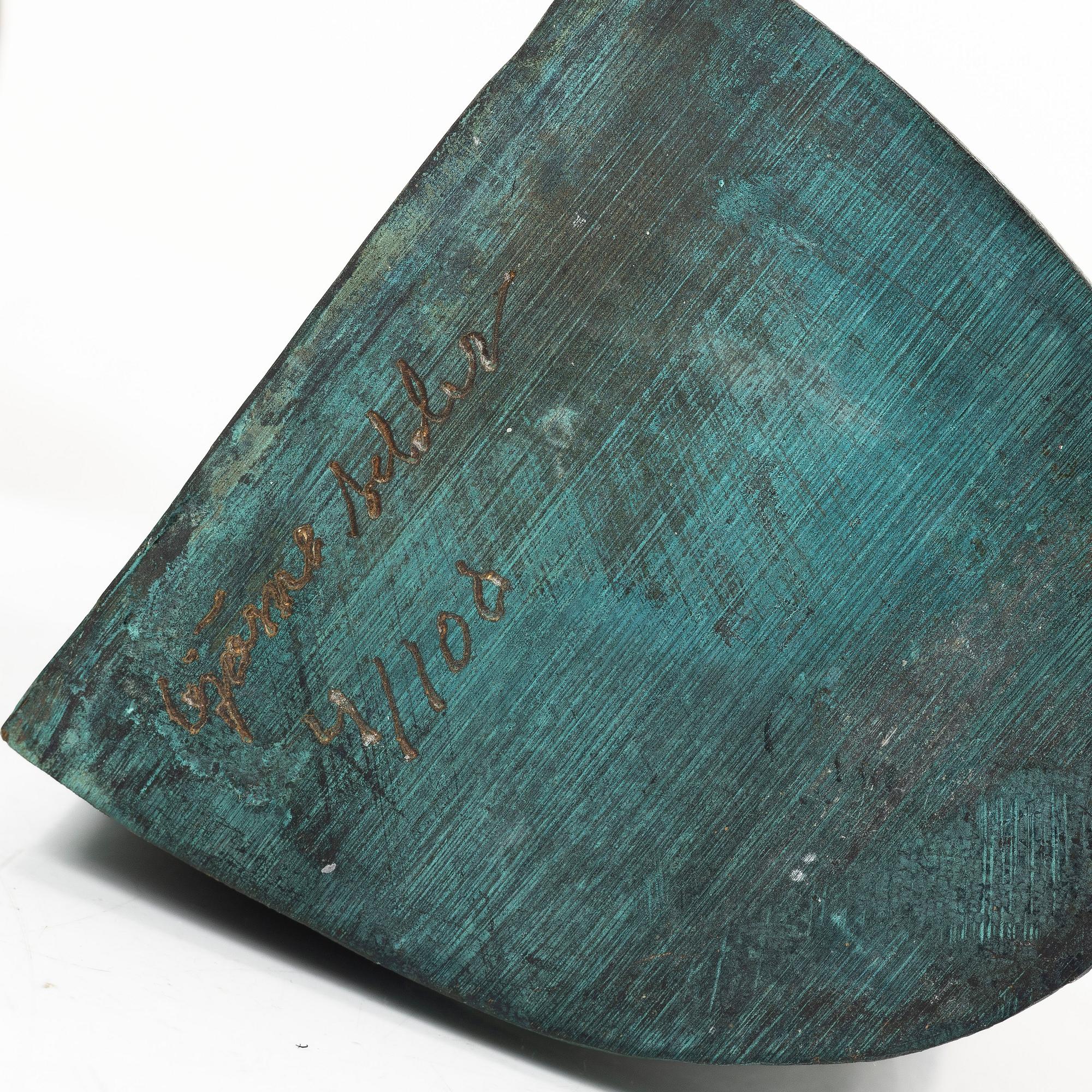 Björn Selder, a pair of green-patinated bronze sculptures/bookends, signed and numbered 4/100.