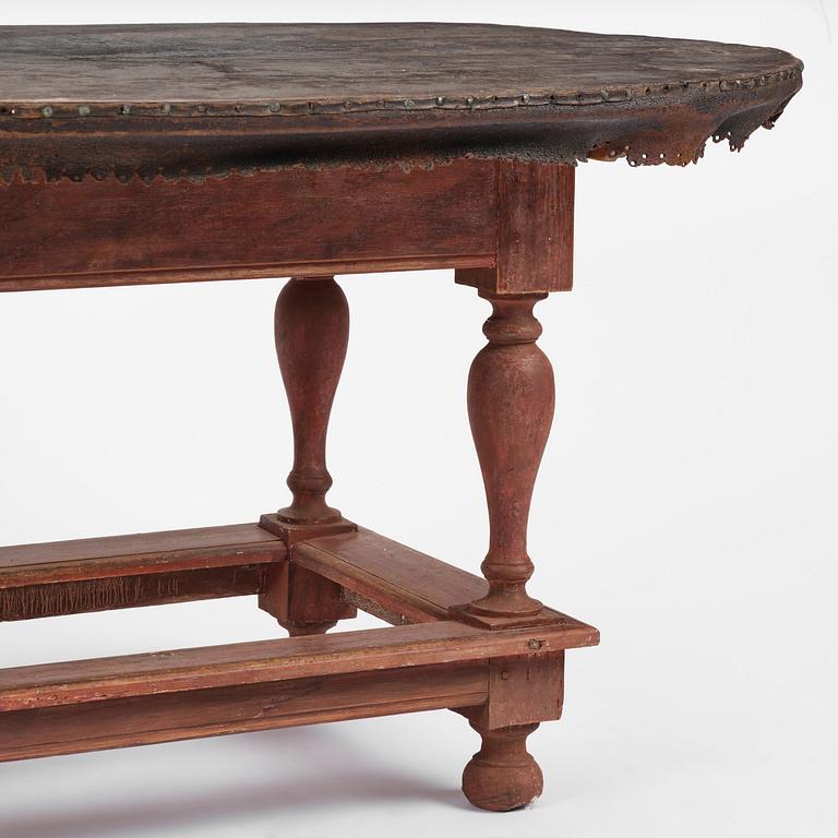 A Swedish leather-clad baroque table, late 17th century / circa 1700.