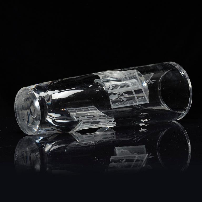 Tapio Wirkkala, a rare engraved "Finestra" glass vase, Iittala, Finland, 1947, model 3220, engraved by Theodor Käppi.