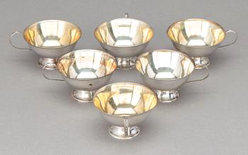 PUNSCHKOPPAR, 6 st, silver, Stockholm 1956. Vikt 226 gram.