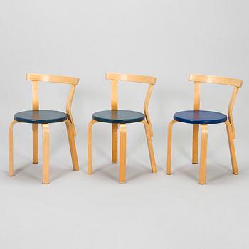 Alvar Aalto, a set of three 1960s '68' chairs for Artek.