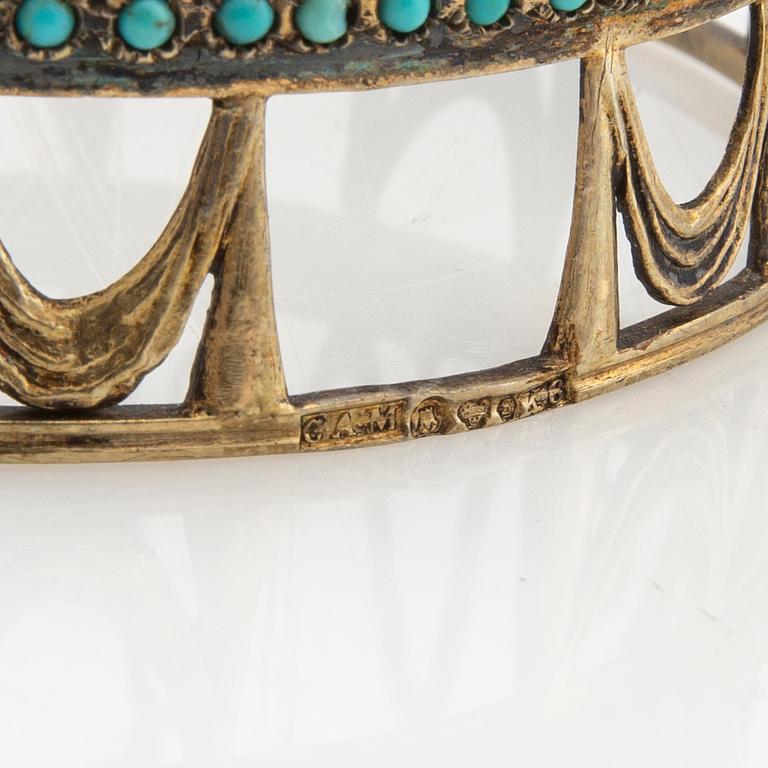 Bride's crown of gilded silver with turquoises and colourless stones, Stockholm 1936.