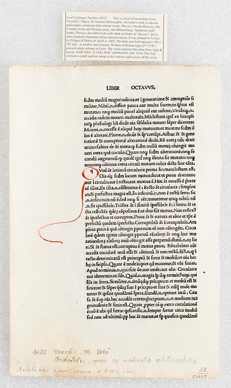 Leaves of Italian Incunabula / Printed leaves of the 1400s.