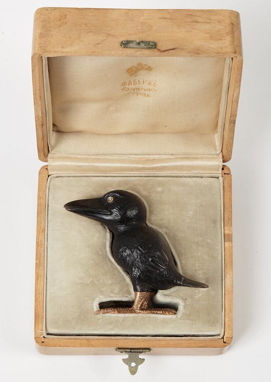 A Fabergé, obsidian figure of a raven-chick, in original case.