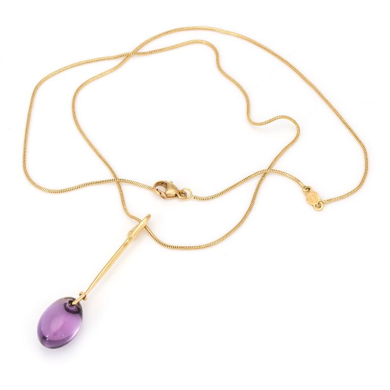 GEORG JENSEN, 'Dew drop', pendant designed by Vivianna Torun Bülow-Hübe  with an amethyst drop and chain.