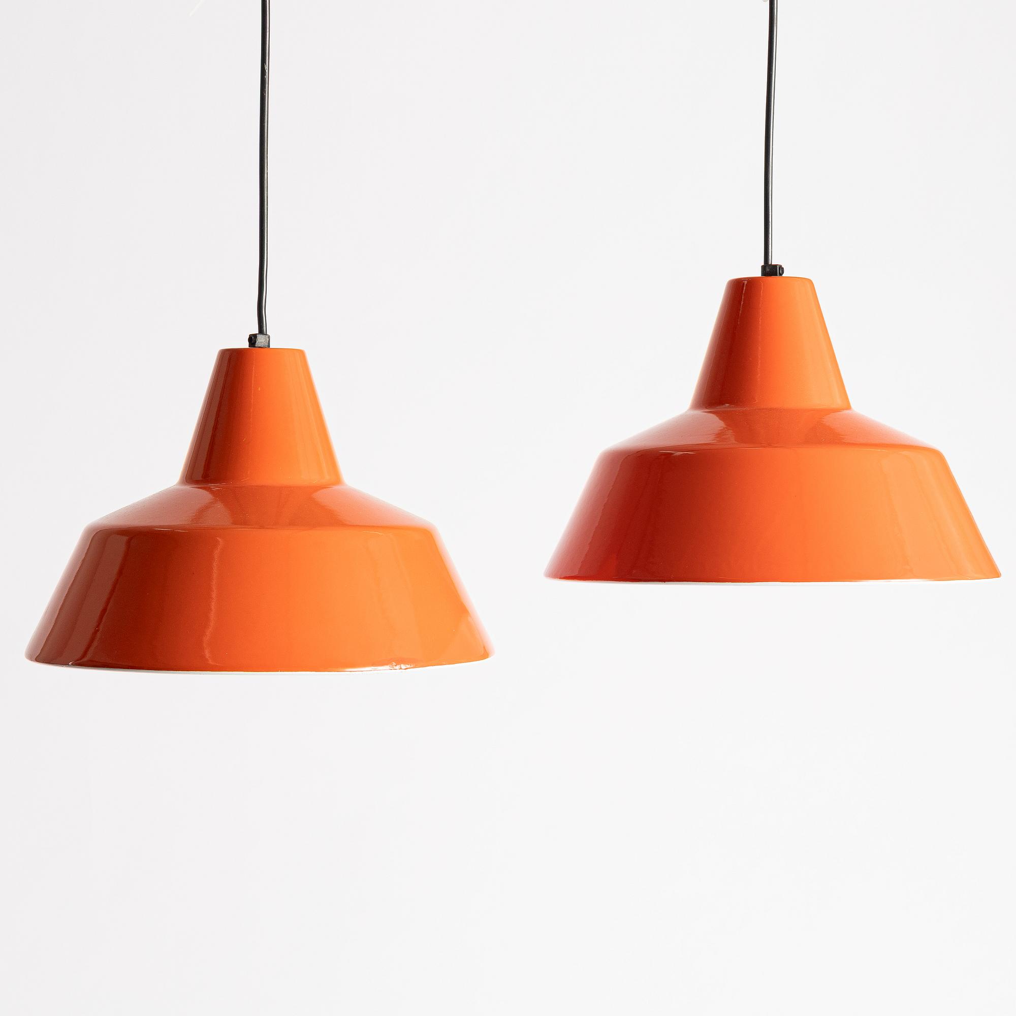 A. Wedel Madsen, a pair of 'Værkstedspendel' ceiling lamps, Louis Poulsen, Denmark, later part of the 20th century,