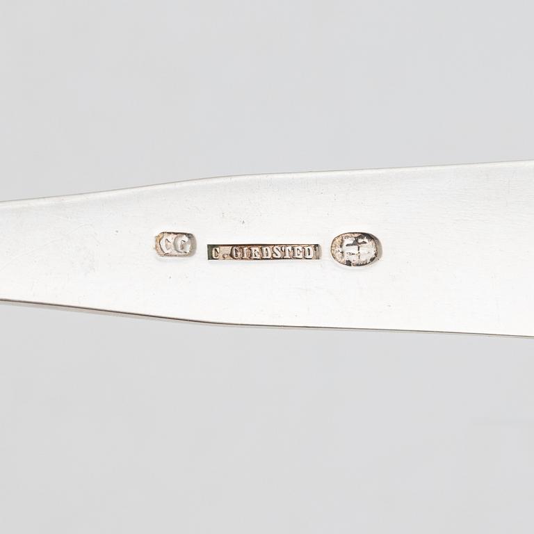 Chresten Giedsted (1802-1875), skedar, 6 st, silver, Randers, Danmark.