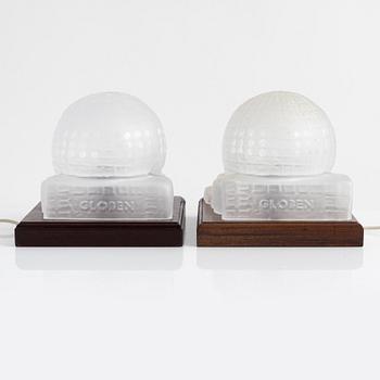 A pair of 'Globen' glass table lamps, Lindshammar, 1989.