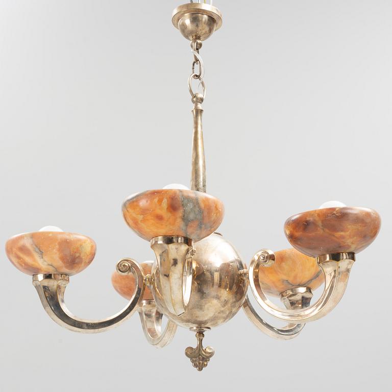 Taklampa, nysilver, CH Hallberg, 1920/30-tal.