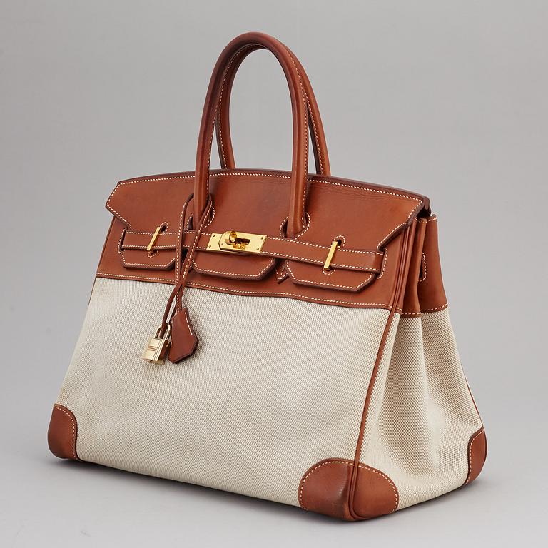 HERMÈS, a 'Birkin 35' leather and canvas bag from 2001.