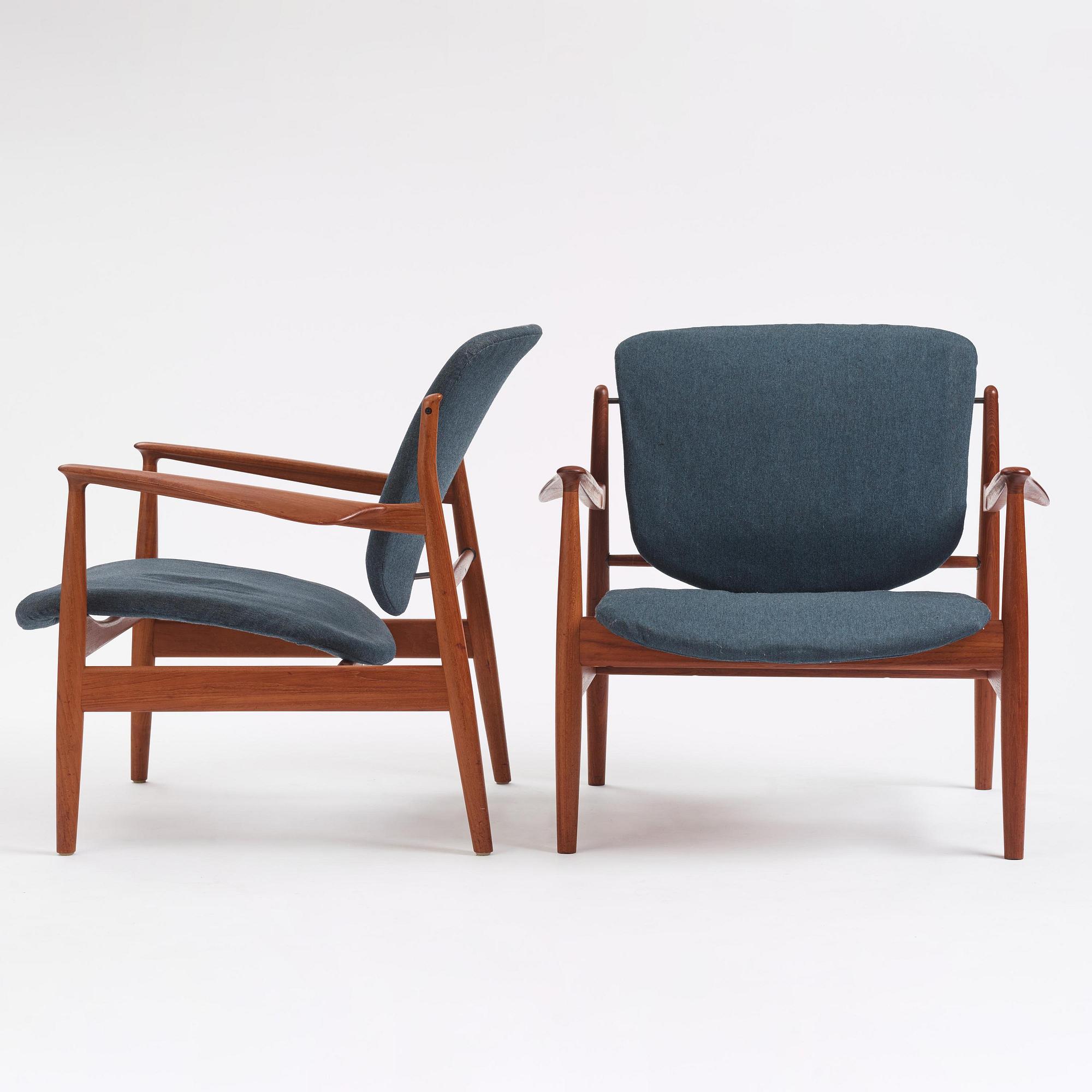 Finn Juhl, fåtöljer, ett par, "FD 136", France & Daverkosen, Danmark, 1950-tal.