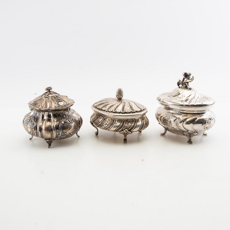 Sugar boxes 3 pcs silver Rococo style second half of the 20th century.