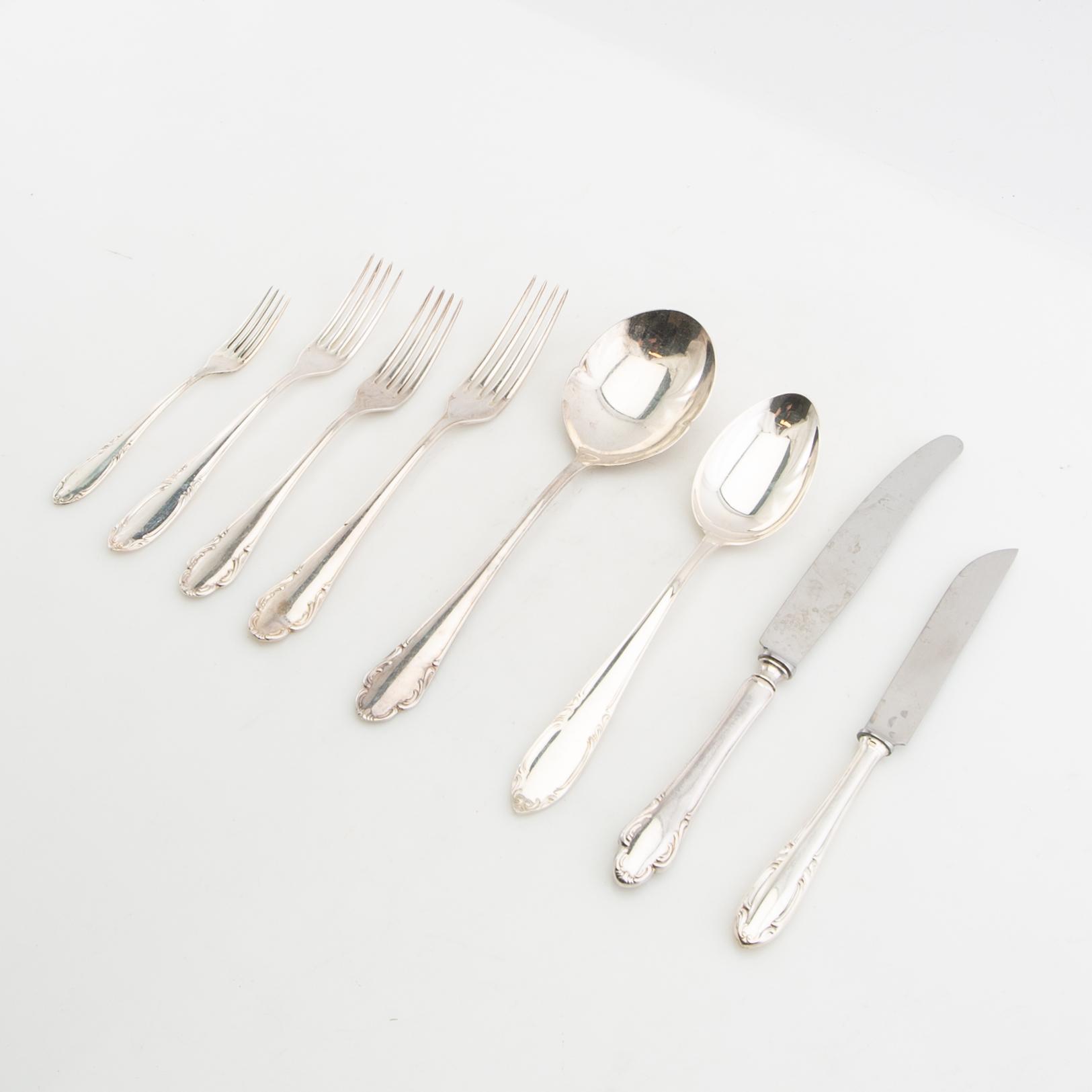 Cutlery service parts, 127 + 31 pieces, model Haga, GAB and C. G. Hallberg, Stockholm, 1950s/1960s.