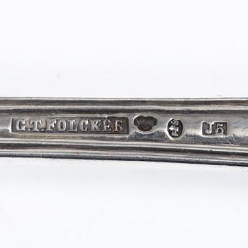 Gustaf Theodor Folcker, Six Swedish silver spoons, mark of Gustaf Theodor Folcker, Stockholm 1863.
