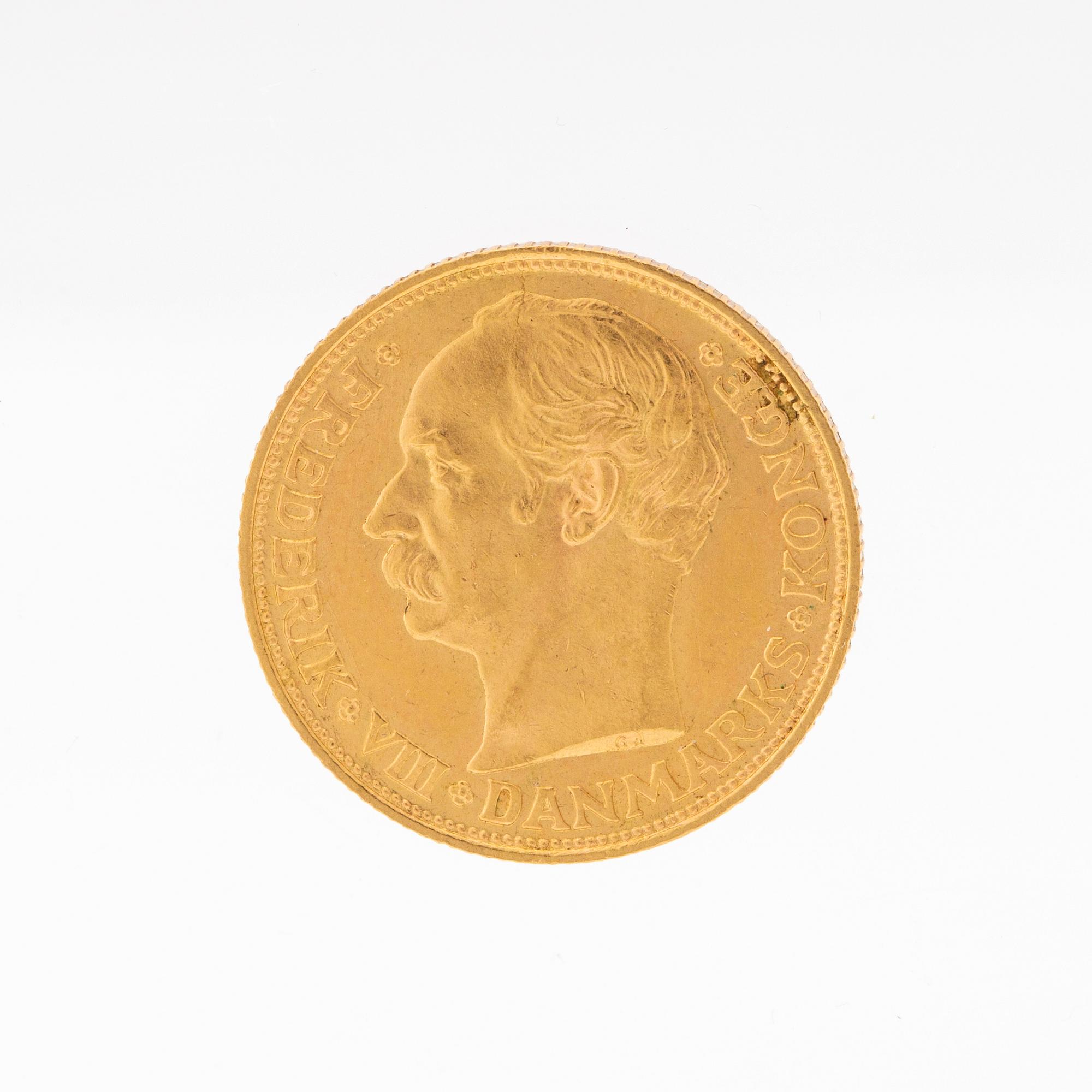 Gold coin 20kr Frederik VIII, Denmark 1910.