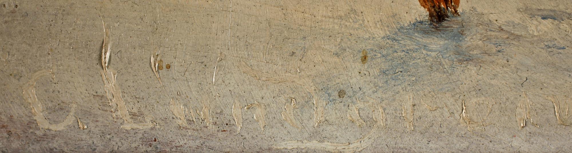 OKÄND KONSTNÄR, olja på pannå, 1800-talets andra hälft. Sign C Lundgren.