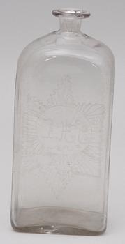 BRÄNNVINSFLASKA. Glas. 1800-tal.