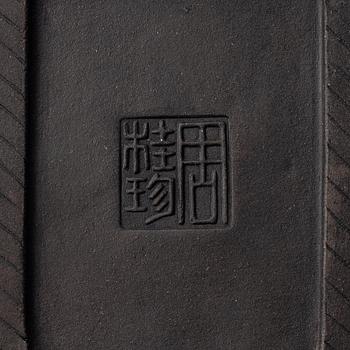 Zhou Guizhen, A Chinese 'leather bag' teapot, yixing, 1980s.