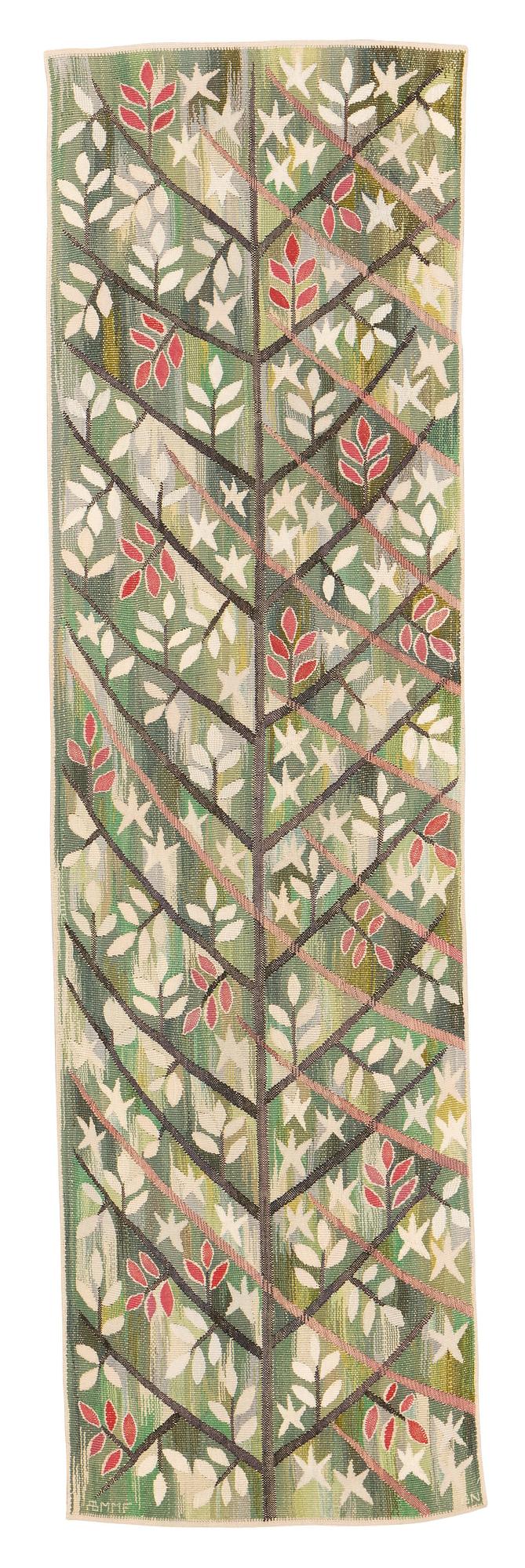 Barbro Nilsson, a textile, "Grön kvist", tapestry weave, ca 210-212 x 59-60,5 cm, signed AB MMF BN.