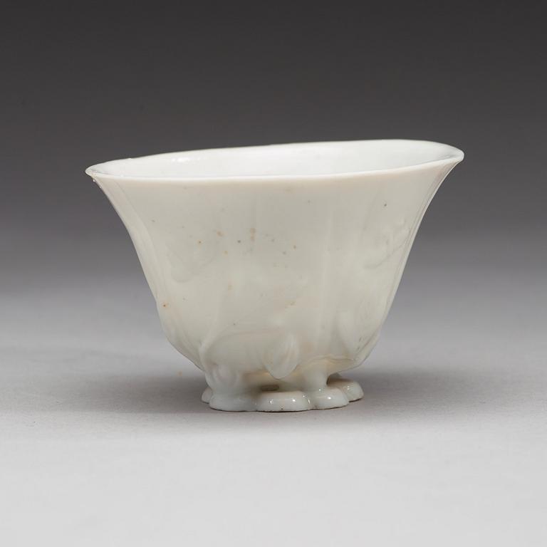 A blanc de chine libation cup, Qing dynasty, 18th Century.