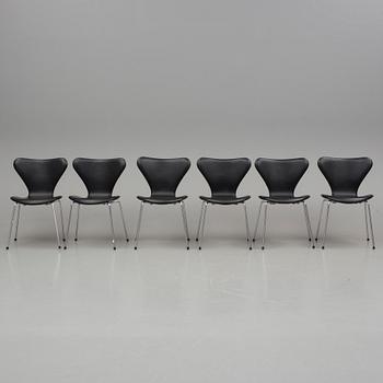 ARNE JACOBSEN, stolar, 6 stycken, "Sjuan", Fritz Hansen, 1900/2000-tal.